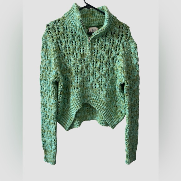 Urban Outfitters BDG Killian Quarter-Zip Pointelle Green Knit Sweater Sz M NWOT - Picture 9 of 9
